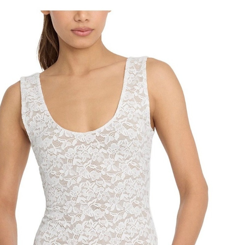 Good American Lace Scoop Tank Bodysuit Chalk White GB0703 Womens Medium NWT